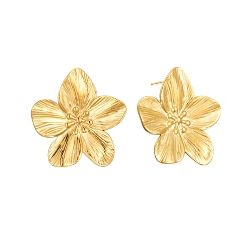 Sylph Gold Earrings for Women, 14K Chunky Gold Flower Earring Jewelry, Hypoallergenic Floral Earring for Women Trendy