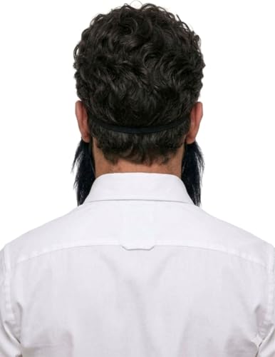 Image of BookMyCostume Black Fake Beard & Moustache Set for Teens & Adults | Pirate & Young Man Costume Beard with Elastic String | Fancy Dress Prop for Acting, Stage Play, School Functions & Halloween