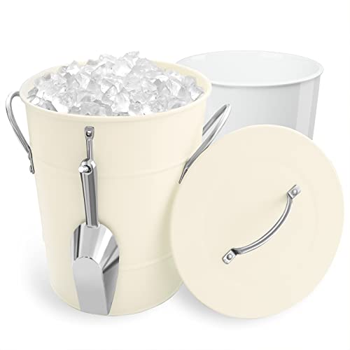 4 L White Ice Bucket,Ice Buckets For Parties,Insulated Ice Buckets With Lid And Scoop,Ice Bucket For Cocktail Bar,Double Wall Party Beverage Tub #TOP29