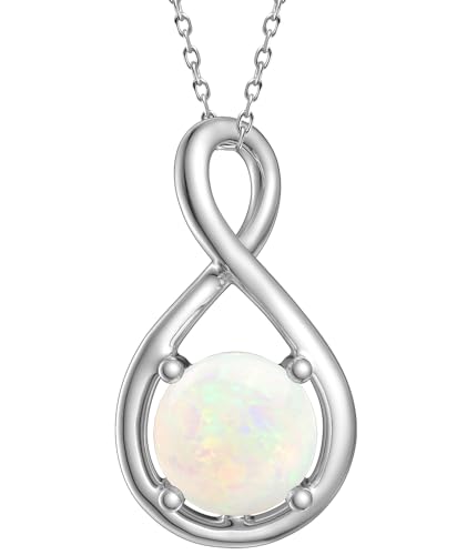 Eastlily Infinity Opal Birthstone Necklaces for Women, 925 Sterling Silver Birthday Stone Pendant Necklace Titanium Steel Chain Necklace for Women Birthday Jewelry Gifts,Oct-Opal