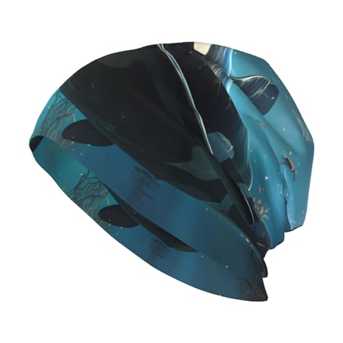 WHJSHOP Huge Killer Whales Pattern Adult Fashion Knitted Hat - Soft, Comfortable, and Breathable for Men and Women Black