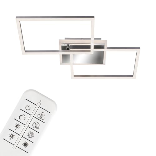 Briloner - Plafoniera LED, Lampada da Soffitto Dimmerabile, Telecomando, Controllo Temperatura Colore, Include Funzione Luce Notturna e Timer, 40 W, Cromo-Alluminio, 500 x 388 x 80 mm (LxWxH)