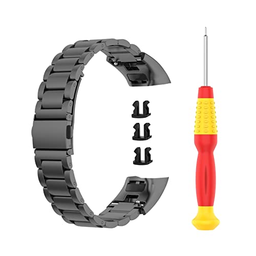 HMFang Stainless Steel Straps Compatible With 4 5 CRS-B19 B19S Smart Bands Replacement Sport Watchband(Black)