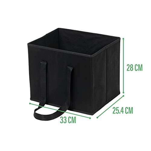 VENO 3 Pack Reusable Shopping Trolley Bags Set, Heavy Duty Collapsible Grocery Box Bag with Reinforced Bottom, Folding Tote Bag Storage Bins (Black - Set of 3)