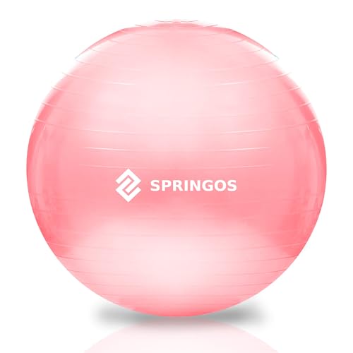 SPRINGOS Pelota Fitness Pilates 75 cm con Bomba Fitball para Yoga, Embarazo, Ejercicios de Equilibrio, Gimnasia Rítmica | Resistente, Antideslizante, Rosa
