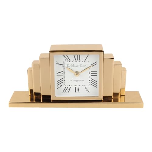 Image of Decor de Maison Handcrafted Metropolitan Marvel Table Clock for Living Room, Bedroom, Study Table | Classic Non-Ticking Tabletop Battery Operated Analog Desk Clock in Silver (33x7x14cm)