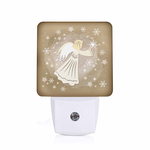 Image of LED Night Light,Star Sky Snowflake Glowing Angel LED Night Light Plug into Wall with Dusk to Dawn Light Sensor White Energy Efficient Nightlight for Bedroom Bathroom Hallway LivingRoom Kitchen