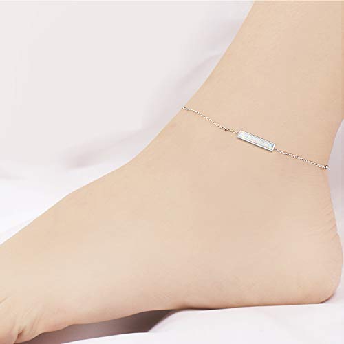 Sterling Silver Created Opal Bar Anklets Foot Ankle Bracelets For Women Girls (Rectangle) #TOP5