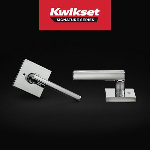 Image of Kwikset Halifax Interior Privacy Door Handle with Lock, Door Lever For Bathroom and Bedroom, Polished Chrome Reversible Keyless Push Button Lock Door Lever