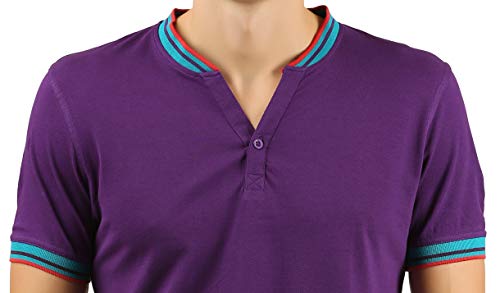 Image of Zebu Men's Half Sleeve Cotton Henley Neck Tshirt with bio wash (Pack of 1). Purple