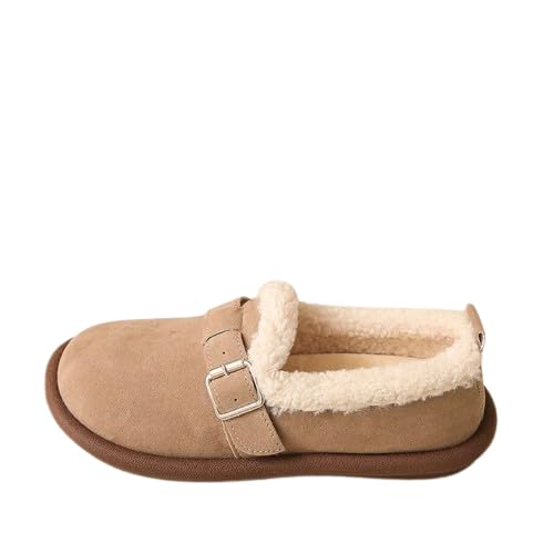 Women's Plush Lined Orthopedic Non-Slip Flats Fashion Retro Buckle Strap Women's Winter Shoes Flat, Fluffy Round Toe, Warm and Cozy Design