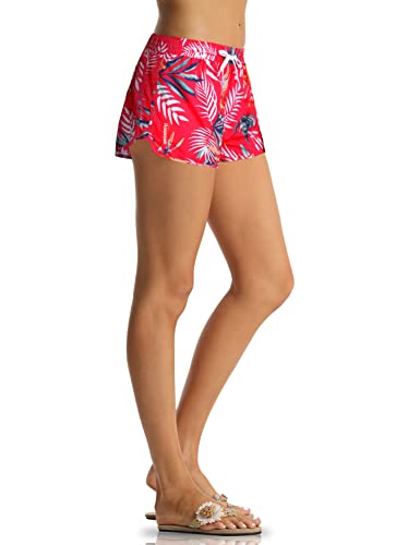 Short de plage femme fleuri rouge idéal pour vos vacances et journées piscine