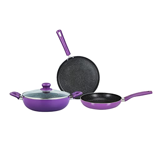 Best Bergner Cookware Non Stick 4 Bergner Albarino Non-Stick 4 Pcs Cookware Set - 24cm (2.5 L) Kadai with Glass Lid