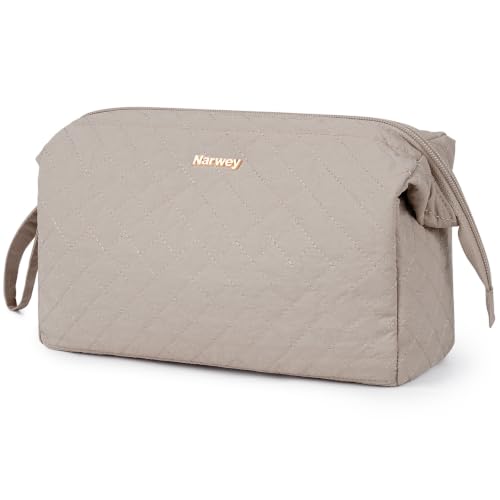 Image of Narwey Quilted Makeup Bag Travel Toiletry Bag, Nylon Cosmetic Bag for Women