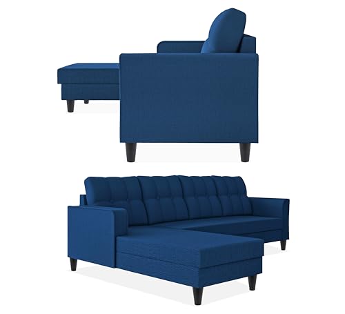Image of Adorn India Maddox Tufted L Shape 6 Seater Sofa Set Lhs (Blue) (3 Year Warranty)