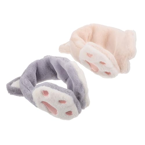 NOLITOY 2pcs Creative Cat Ear Earmuffs for Women Plush Ear Warmers with Unique Cat Design Soft and Comfortable for Winter Use Gray and Beige