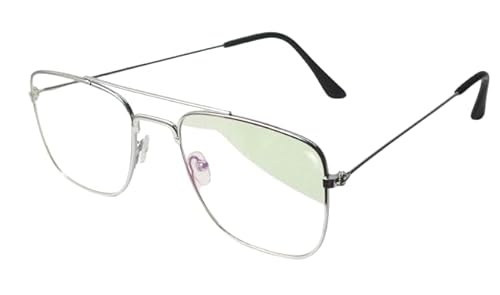 Blue Cut Zero Power Rectangle Spectacles with Anti-glare UV by Computer Tablet Laptop Mobile (Unisex) (Silver)