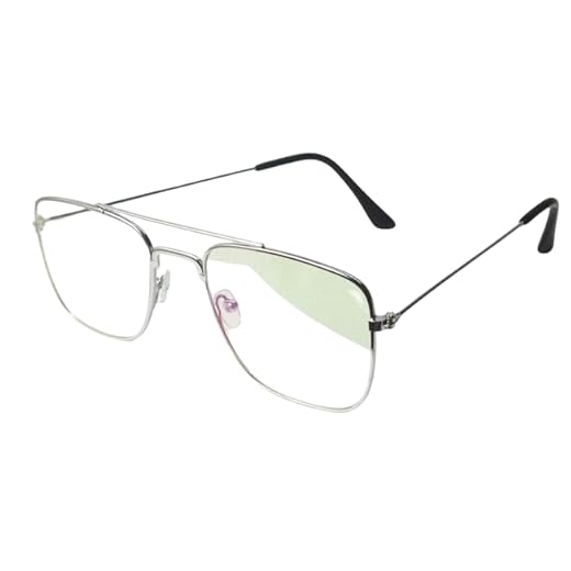 Blue Cut Zero Power Rectangle Spectacles with Anti-glare UV by Computer Tablet Laptop Mobile (Unisex) (Silver)