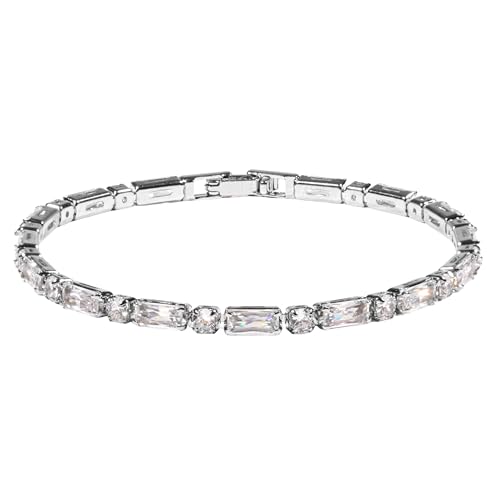 Emerald Cut and Round CZ Diamond Tennis Bracelet for Women Dainty Handmade Silver Jewelry Gifts for Mom Graduation Mothers Day Gifts for Wife Daughter Sister