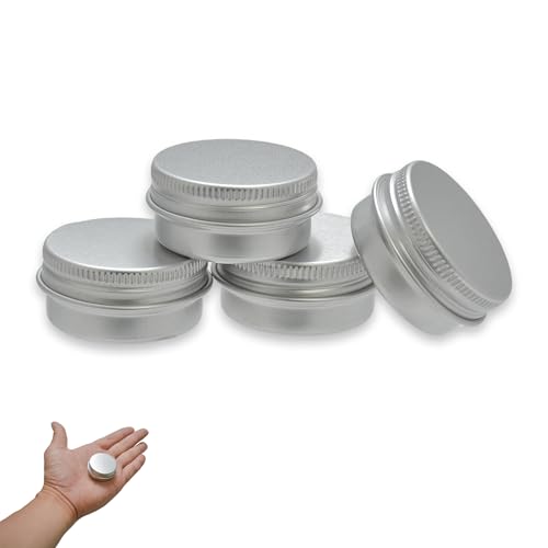 Recipientes vacíos de aluminio, 4 tarros redondos de crema de viaje, latas vacías de aluminio de 10 ml con tapas, pequeñas macetas de cosméticos para bálsamo labial, loción, crema, máscaras, mini