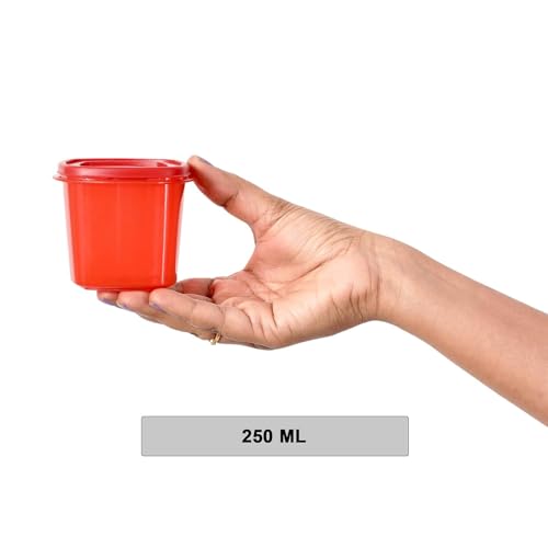 Image of Cutting EDGE Snap Tight Eco Plastic Container Set for Dry Fruits, Travelling, Pickle, Sauces, Spices, 12-Pieces (250 ML, Red)