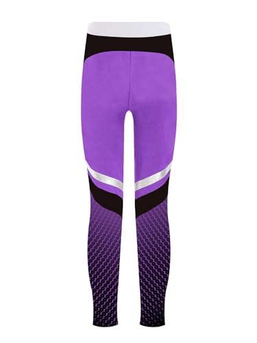 TiaoBug Kids Girl's Figure Skating Pants High Waist Athletic Leggings Tight Stretchy Yoga Pants Competition Tights4