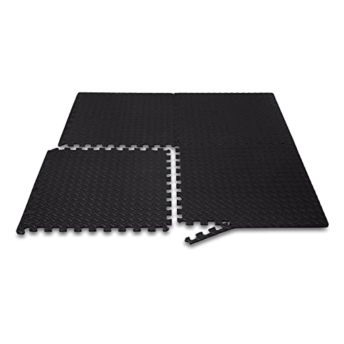 Amazon Basics Interlocking Foam Floor Mat Tiles for Home Gym Exercise, 24.7 x 24.7 x .5 Inches, Black - Pack of 6