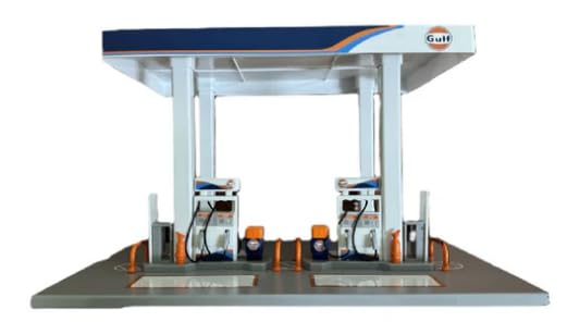 Image of Gulf Oil Gas Station Toy Playset for Kids with Die Cast Car, DIY Assembly Petrol Pump Model, Realistic Fuel Station Set with Accessories, Educational Toy Gift for Boys & Girls