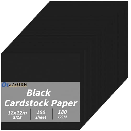 Black Cardstock Bulk 100 sheets 12 x 12 Cardstock Construction Paper 180 GSM/62lb Card Stock Printer Christmas Paper for Scrapbooking Diy Crafts Card Making