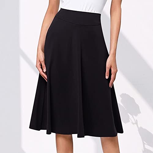 Women's Stretchy High Waist Flare A-Line Midi Skirt Solid Knee Length Elegant Skirts Casual Summer Loose Flowy Skirt2