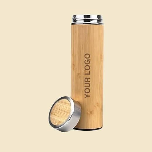 Your Name Customised Eco Friendly Bamboo Stainless Steel Wooden Bamboo Bottle 24 Hours Vacuum Flask, 500ml, Silver 12 Hours Hot & Cold Stainless Steel Flask Water Thermos with Double Wall Hot & Cold