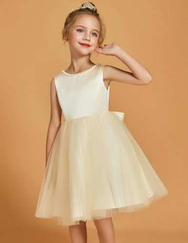 Flower Girls Dresses for Summer Pearls Puffy Pageant Dress for Wedding Princess Party Dresses with Bowknot PT1284