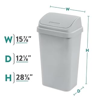 13 Gallon Plastic Garbage Bin with Swing Top Lid, Kitchen Trash Can,(Gray)