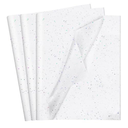 Glitzer Seidenpapier Verpackungsmaterial, 50 Blatt Weiß Seidenpapier Weiss zum Verpacken Geschenkpapier Verpackungspapier 50x33 cm