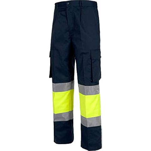 Teamwork Work Pantalón con 2 Cintas Reflectantes y Multibolsillos, EN471, Hombre Marino+Amarillo A.V. 54 Cover
