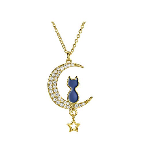 Collier long Kate pour femme avec pendentifs lune et étoile en émail