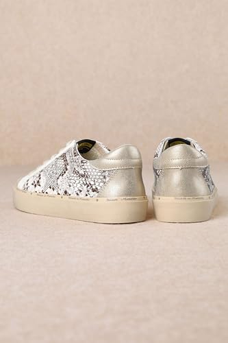 Image of Mi.iM Gaby Rubber Sole Lace-up Snake Print Suede Star Sneakers (Snake, US Footwear Size System, Adult, Women, Numeric, Medium, 11)