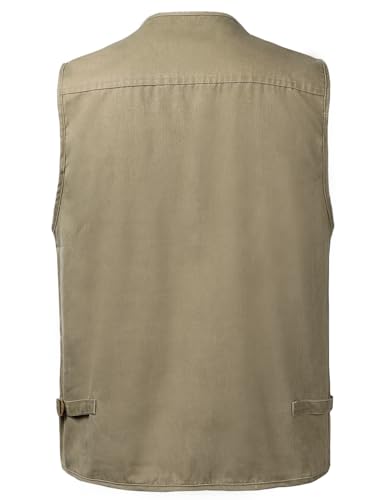 Foto von Yukirtiq Herren Angeln Weste ärmellos Freizeit Jagd Herrenwesten Sommer Trekking Wander Weste Reporterwesten Safari Weste mit Vielen Taschen, Khaki, L