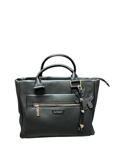 DESIGN ELEGANTE: Borsa a mano NAJ-OLEARI in ecopelle nera con due manici robusti e finiture in oro, perfetta per uno stile sofisticato
