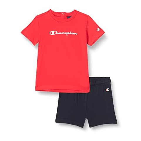 Champion Legacy American Classics-Logo S/S T-Shirt & Shorts Traje, (Rosso Intenso/BLU Marino), 3 Anni para Bebés Cover