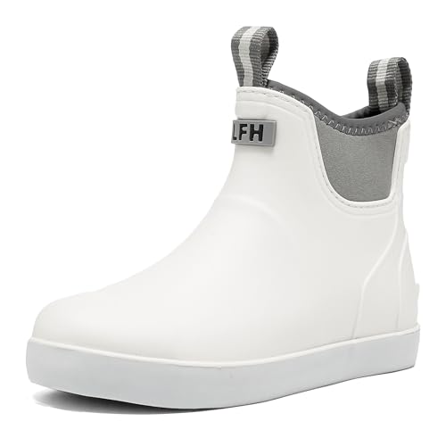 Lezzglt Women's Deck Boots, Rubber Rain Boots Chelsea Ankle Booties with Anti-Slip Sole Waterproof Fishing Shoes for Outdoor Work Garden Camping