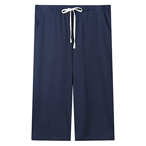 Joyaria Women's Summer Sweatpants Capri Pants Cropped Running Pants Loose Fit Drawstring Pajama Pants(Navy Blue,Large) Cover
