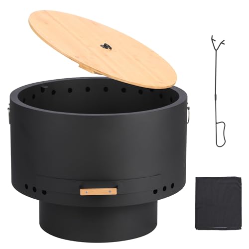 Cachpib Brasero redondo de 66 cm de diámetro con caja de cenizas extraíble, brasero al aire libre con atizador para jardín, camping, picnic