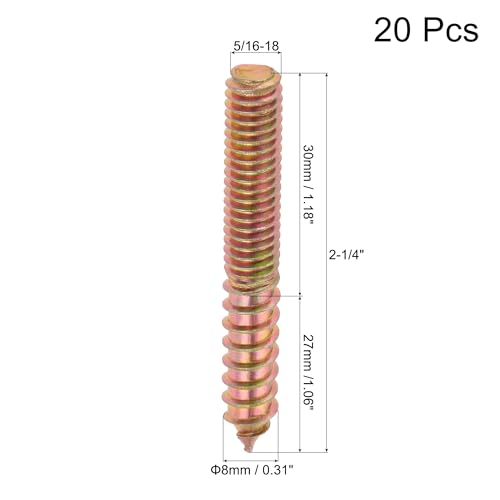 Image of uxcell 5 /16-18 x 2-1 /4 inch Hanger Bolts Double Head Dowel Screw for Wood Furniture 20pcs