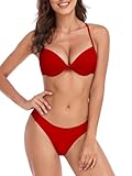 RELLECIGA Women's Push Up Underwire Bikini Set Brazilian Low Rise Bathing Suit(Red,Small)