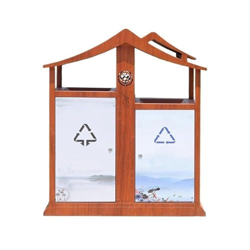 WQQYU6HKF Cubo de Basura para Exteriores Grande Papelera de Techo Retro Estilo Exterior con Doble Caja metálica for Exteriores Clasificación Patio Papelera