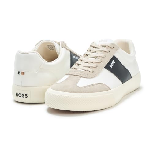 Image of BOSS Men's Aiden Logo Block Leather Low Top Sneakers | Casual Shoes
