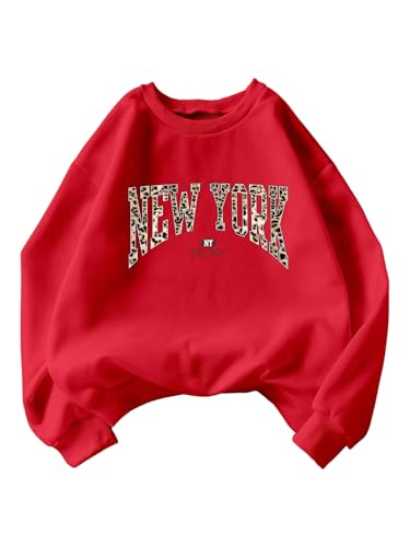 SHENHE Girl's Cute Graphic Crewneck Sweatshirt Long Sleeve Drop Shoulder Pullover Shirt Tops