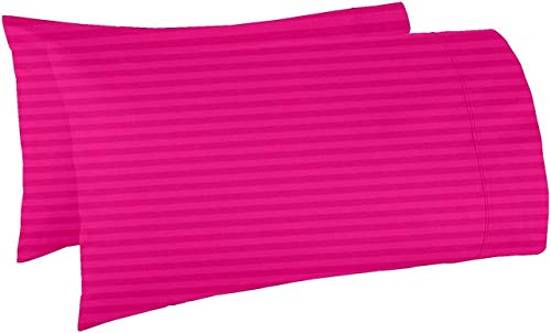 Image of Cotton Luxurious Striped 2 Piece Sateen Pillow Cover Set, California King Size 20 inch x 30 inch-Pink