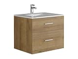 Este mueble necesita montaje. Venta-Unica - Mueble de ba“o suspendido con Lavabo - Color Natural Claro - 60 cm - Kayla